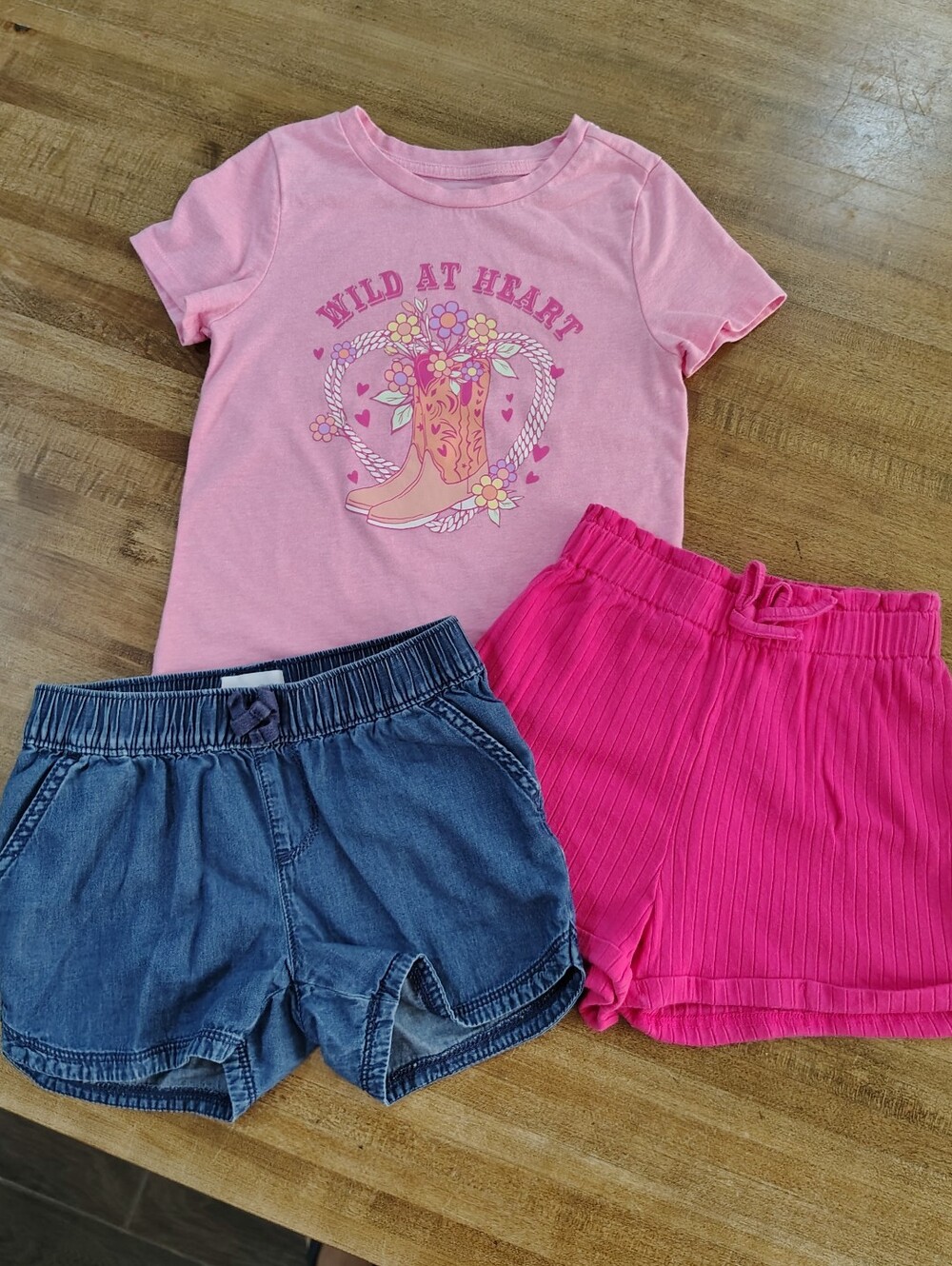 PLACE 365 KIDS SHEIN Pink "Wild at Heart" Graphic Tee & 2 Shorts SIZE 6/7